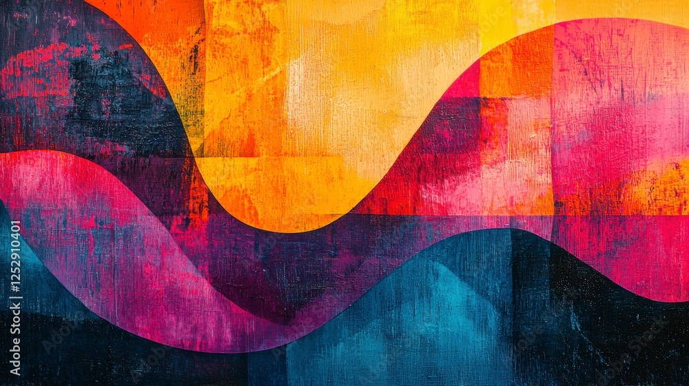 Poster vibrant abstract art with bold colors and dynamic shapes creating a visual symphony of emotion and e