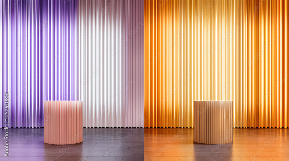 Poster dynamic color harmony display contemporary gallery art installation modern setting artistic perspect