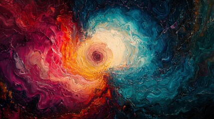 Abstract Swirling Vortex of Colorful Cosmic Energy with Vibrant Blends of Red, Blue, Yellow, and Orange in a Dynamic Swirl Pattern