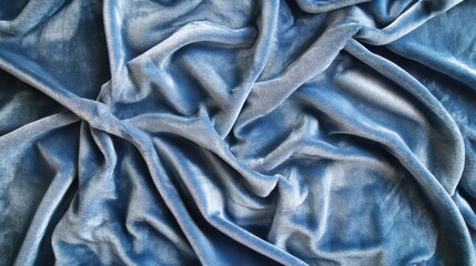 Obraz premium A high-resolution close-up of soft blue velvet fabric with smooth folds and rich texture