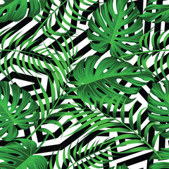 Abstract Floral seamless pattern with leaves with abstract geometrical shapes background	
