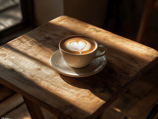 Coffee on the table, coffee in the sun