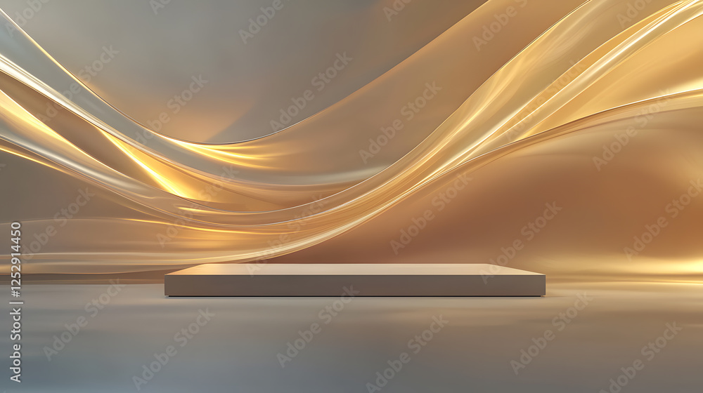 Poster dynamic flowing waves of light in a modern studio abstract art display warm tones contemporary desig
