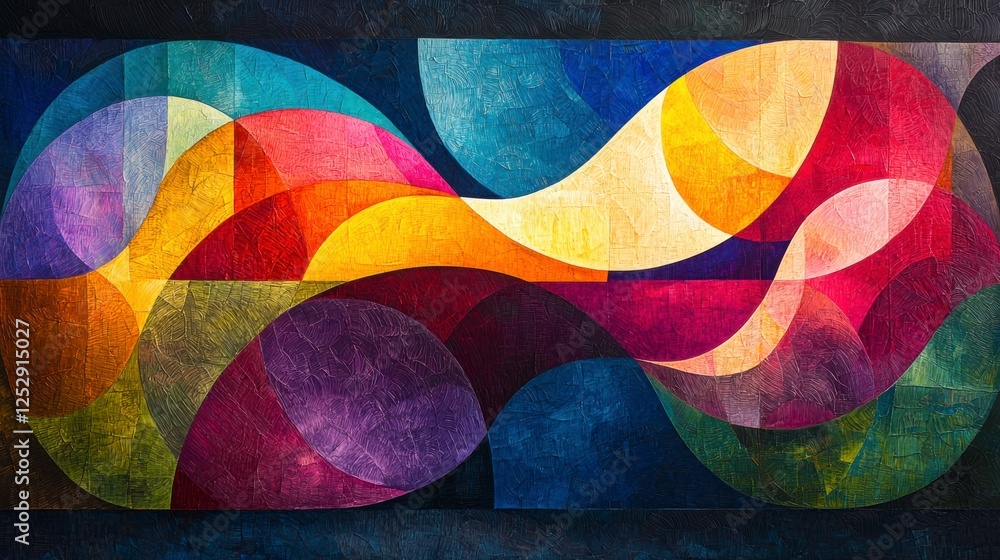 Poster abstract colorful waves in vibrant palette, textured layers creating dynamic flow and movement in co