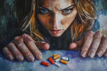 Drug Addicted Woman Reaching For Medication, 