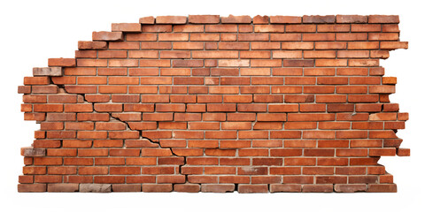 cracked red brick wall isolated on white background. png