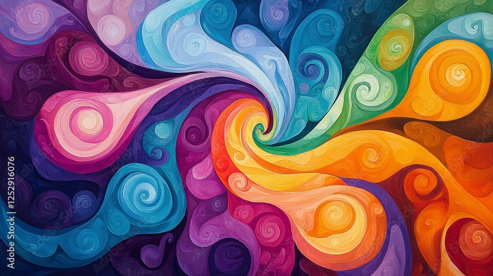 Poster vibrant swirls of colorful abstract art inviting harmony and motion in a dynamic whirlwind of spiral