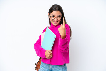 Young student woman isolated on white background doing coming gesture