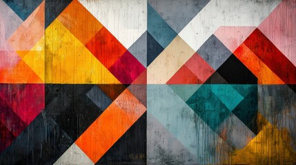 Fototapeta premium Modern Abstract Geometric Art with Vibrant Colors and Texture, Featuring Dynamic Shapes and Bold Color Palette for Contemporary Decor