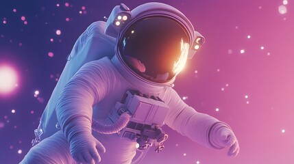 Naklejka premium Astronaut Hovering in Colorful Cosmic Space with Celestial Elements