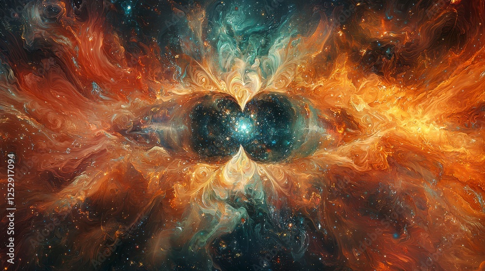 Poster abstract cosmic fusion with vibrant colors and intricate patterns in celestial space imagery for art