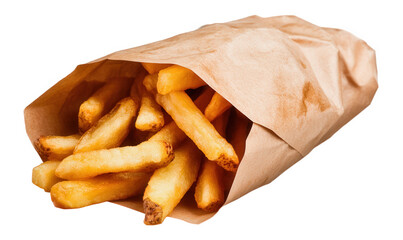 The paper bag contains fried French fries