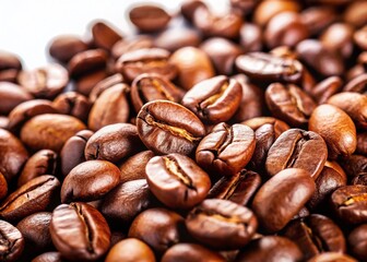 Obraz premium Close-Up Tilt-Shift Photo of Roasted Coffee Beans on White Background