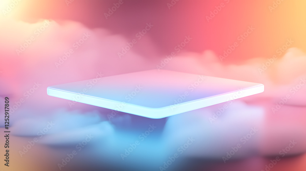 Aufkleber floating digital platform amidst colorful fog futuristic environment abstract visuals high-tech conc