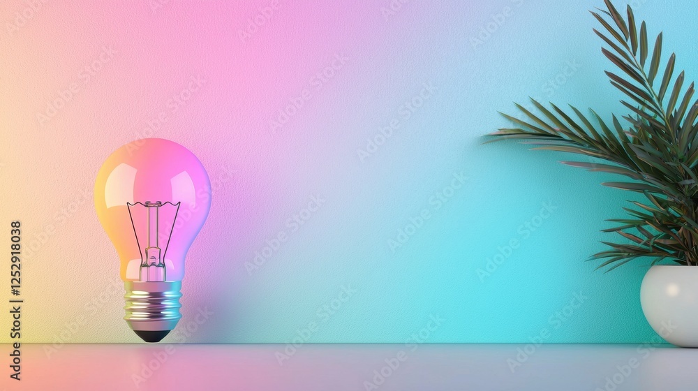 Poster lightbulb rainbow icon minimalist design of a lightbulb with a colorful rainbow effect, representing