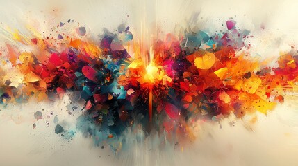 Fototapeta premium Vibrant Abstract Explosion of Colorful Fragments Creating an Artistic Visual Experience in Dynamic Motion