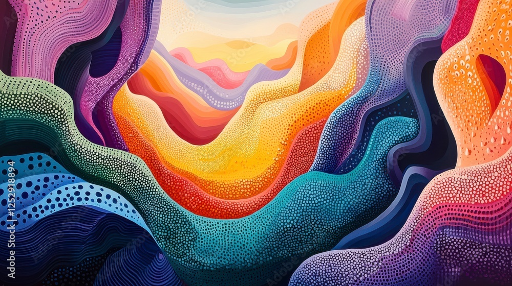 Aufkleber vibrant abstract landscape with curved waves of colorful patterns and textures evoking serenity and 