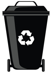 Plastic containers for garbage of different types. Waste management concept. Different types of Waste: Organic, Plastic, Metal, Paper, Glass, E-waste. Separation of waste on garbage cans for recycling