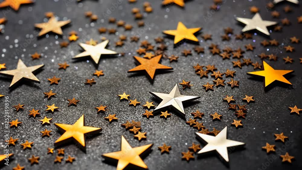 Poster sparkling stars scatter across a dark surface creating a mesmerizing and festive atmosphere. generat
