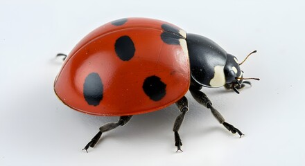 Fototapeta premium Close-up of a ladybug with distinctive red and black spots, on a white background