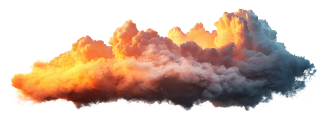Thick clouds with sunset light isolated on transparent background
