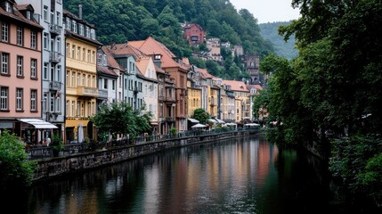 Obraz premium Colorful European Town Houses Along River