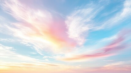 Obraz premium Pastel sunset sky, peaceful cloudscape, serene background, design element