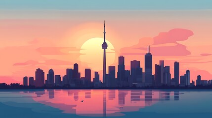 Obraz premium Toronto Skyline Sunset Cityscape Peaceful Evening View