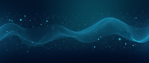 Generative AI Abstract Teal Wave - Futuristic Background abstract teal wave dots blurred dark blue gradient background digital illustration futuristic technology modern calm