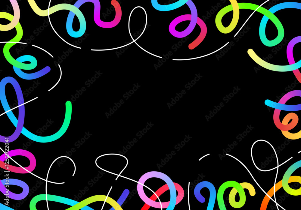 Poster bright multicolor gradient lines on a dark background. colorful vivid curve design frame. celebratio
