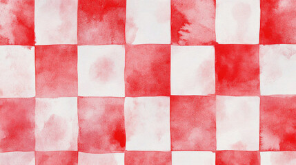 Fototapeta premium Red and White Watercolor Checkerboard Pattern