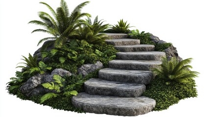 Obraz premium Natural Stone Steps Surrounded by Lush Greenery and Tropical Plants