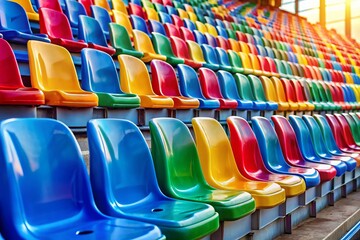 Fototapeta premium Colorful Plastic Stadium Seats - Close-up Portrait Photography