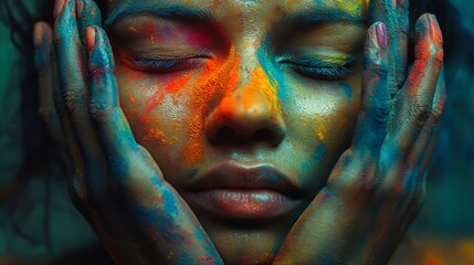 Joyful Woman Celebrating Holi with Vibrant Colors