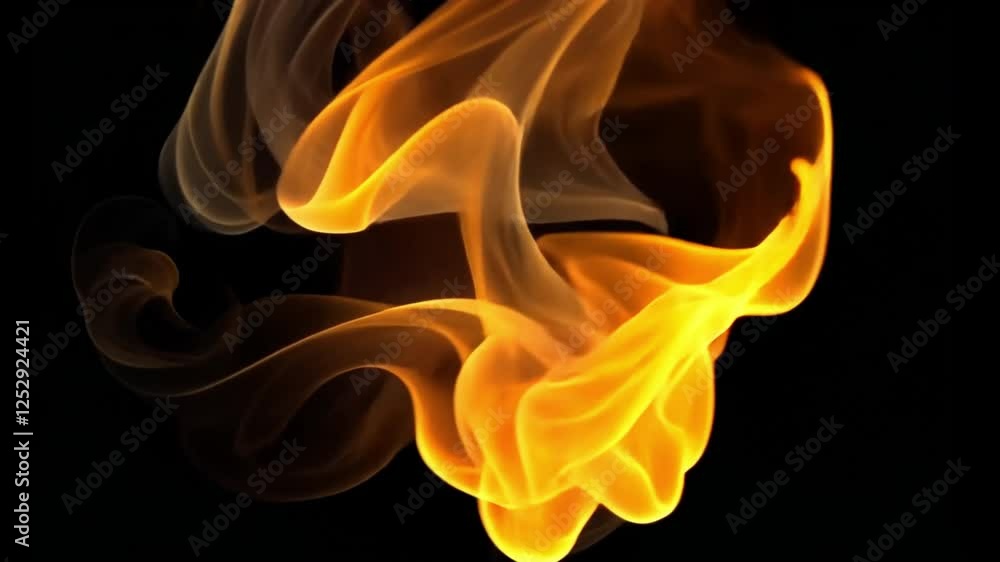 Poster Fiery Abstract: A mesmerizing swirl of vibrant orange and yellow flames dances against a stark black background, creating a dynamic and intensely visual abstract image.  