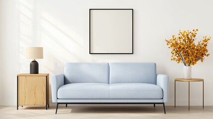 Modern Light Blue Couch In Sunlit Living Room