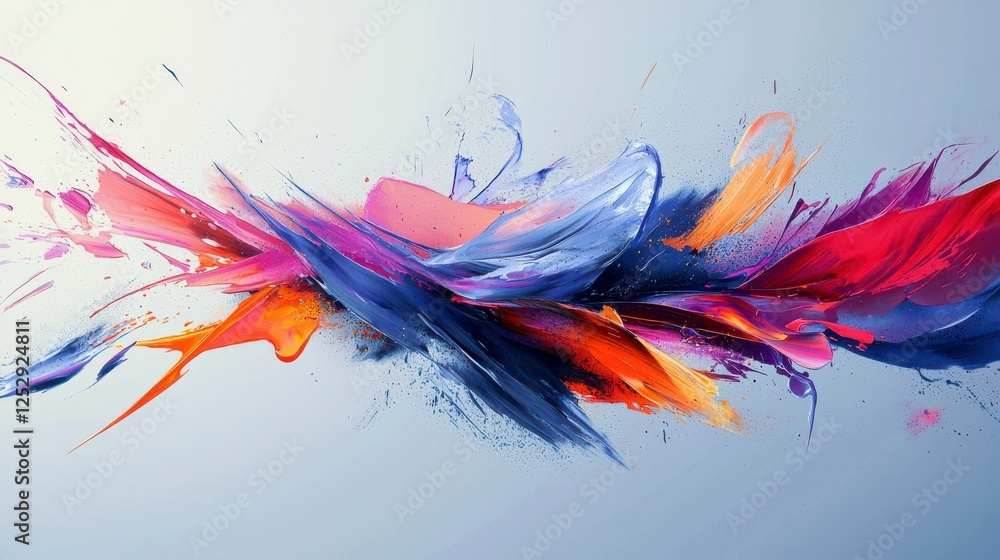 Poster abstract colorful art with vibrant brush strokes and dynamic splashes on a smooth background