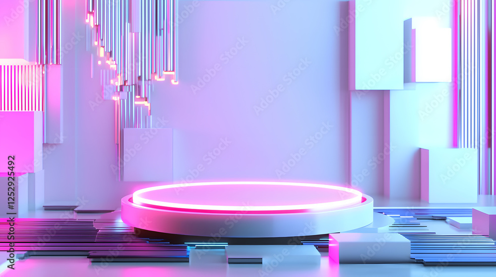 Poster dynamic stage design for events digital studio graphic elements futuristic environment eye-level vie