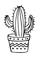 Hand drawn outline succulent isolated on a white background. Flowers in the desert. Vector illustration. Perfect for coloring book, greeting card, print.