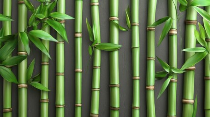 Green Bamboo Stalks with Leaves on a Dark Background for Serenity