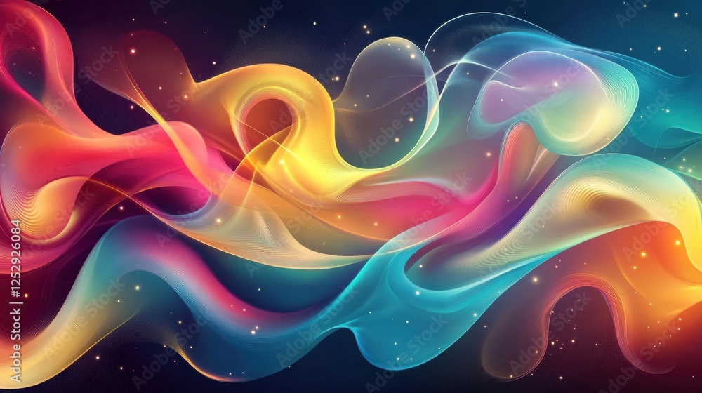 Poster colorful abstract waves design with smooth flowing gradients and light