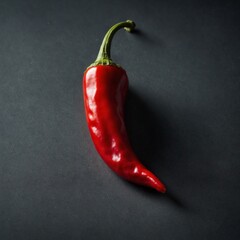 A vivid red chili pepper with a glossy surface and curved shape.