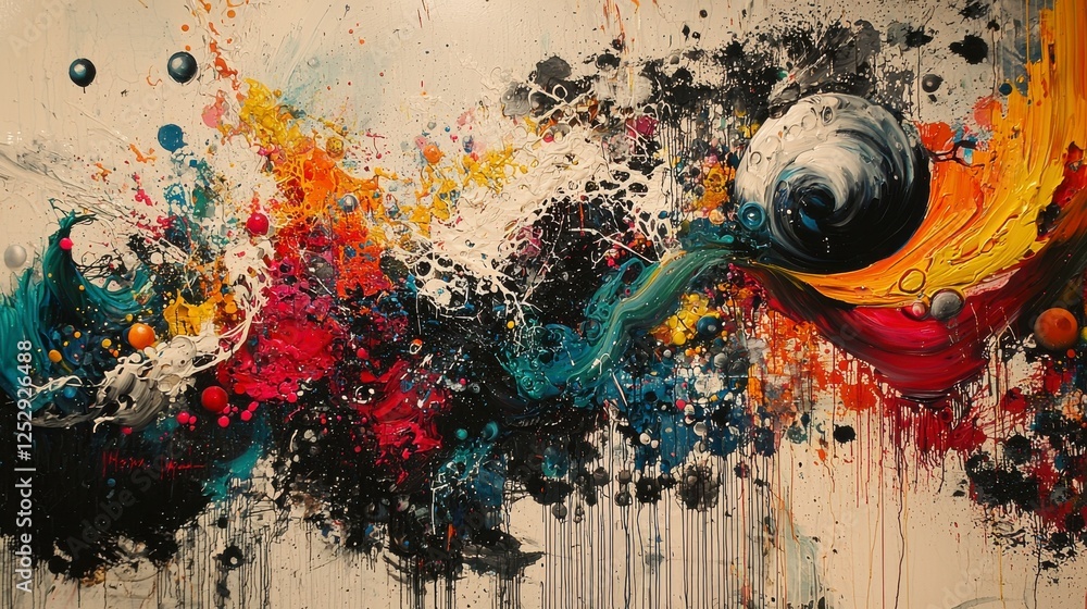 Poster abstract cosmic painting with vibrant colors and dynamic swirls, captivating flow of colors in space
