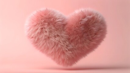 Soft Fluffy Pink Heart Floating on Pastel Background &ndash; Romantic Valentine's Day Love Concept