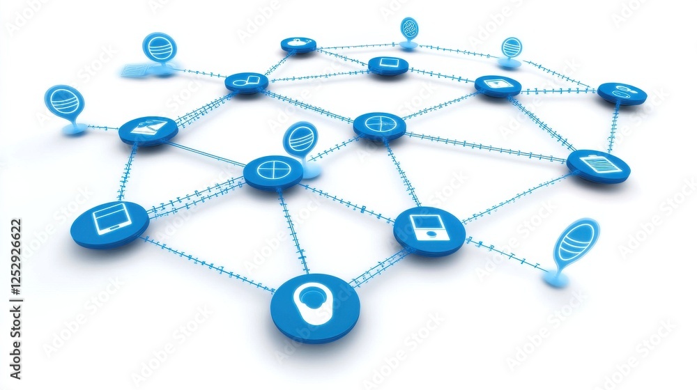 Aufkleber digital network nodes connected by lines in a modern illustration