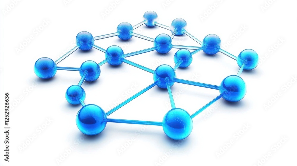 Poster blue spheres connected by lines in abstract network structure