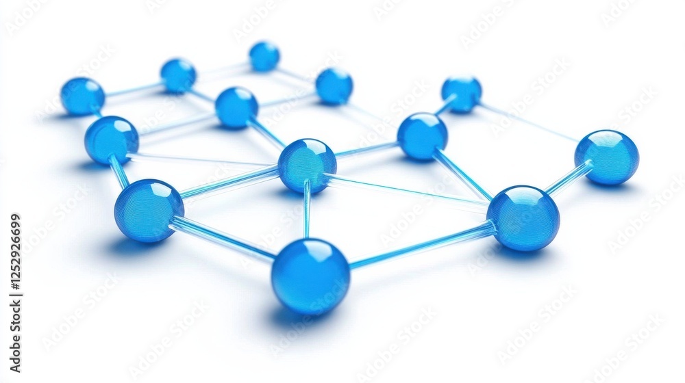 Poster blue nodes and connecting lines representing digital network structure
