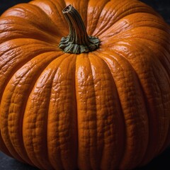A bright orange pumpkin with deep grooves and texture, perfectly centred.