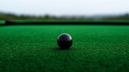 Solitary Black Ball on a Lush Green Pool Table