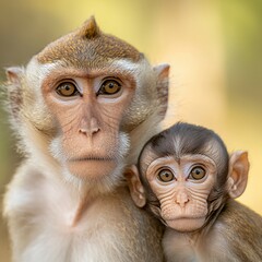 Obraz premium Mother Monkey And Baby Closeup Portrait